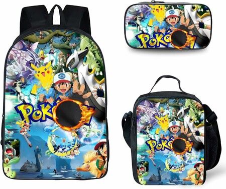 3pcs-s4 Pokemon Cartoon Backpack Set Travel Backpack 40cm Multi-Function Daypack Large Capacity Shoulder Bag for Daily Life Christmas Birthday Gifts