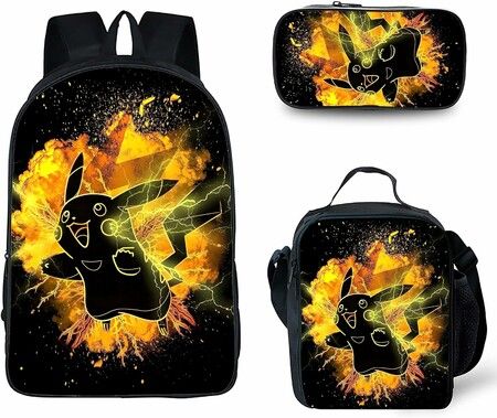 3pcs-s3 Pokemon Cartoon Backpack Set Travel Backpack 40cm Multi-Function Daypack Large Capacity Shoulder Bag for Daily Life Christmas Birthday Gifts