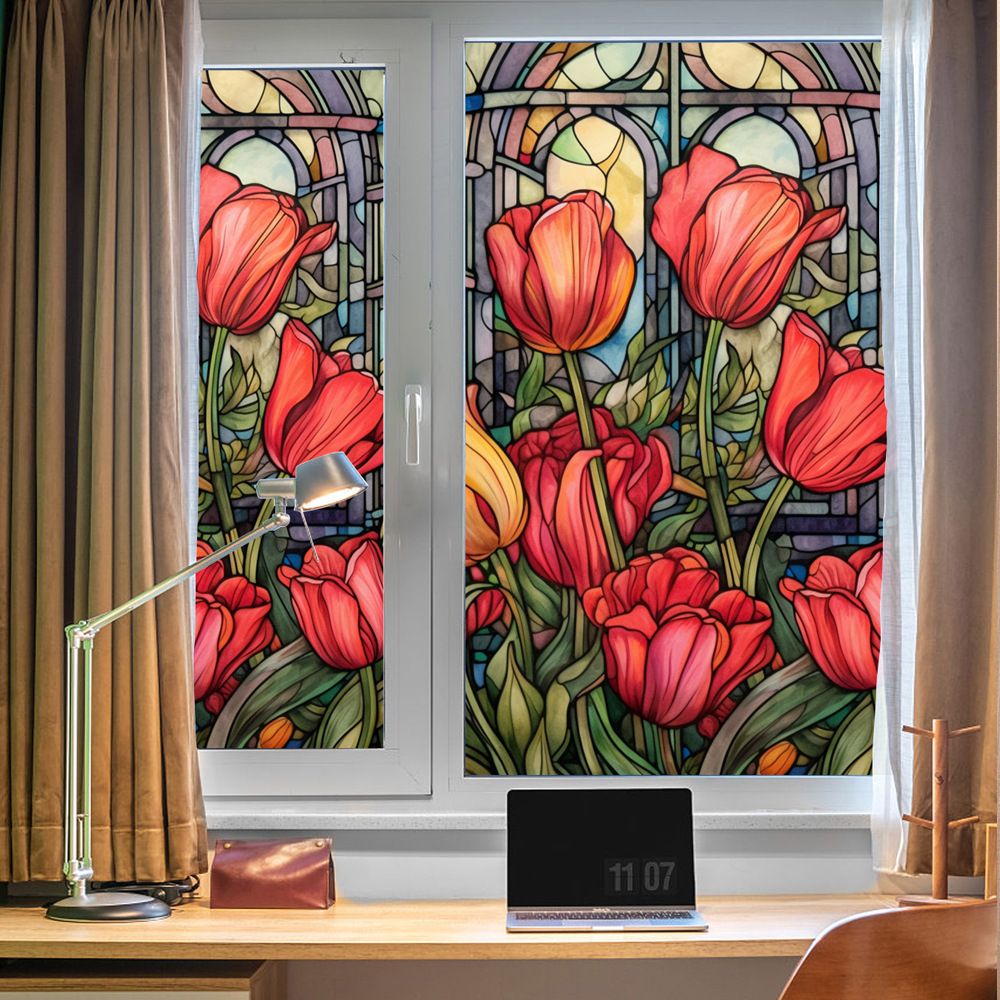 Frosted Stained Glass Window Film Removable NonAdhesive Heat