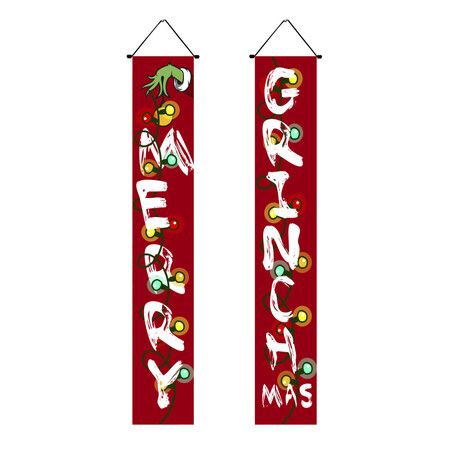 HTX2304238 Christmas Couplet Holiday Party Decorations Porch Flag Door Curtain Green Ghost Grinch Christmas Couplet（180*30cm）