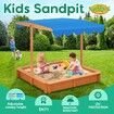 Kids Sandpit Box Canopy Outdoor Toys Sand Pit Children Play Station Wooden Set Ground Cover Beach Shade Seat Board Backyard Center 118cm Kidbot