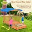 Kids Playhouse Sand Pit Wooden Box Canopy Children Play Ground Station Outdoor Toys Seat Rolling Wheel Backyard Activity Center Retractable Kidbot