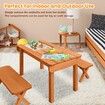 Kids Sand and Water Table Picnic Chairs Outdoor Wooden Bench Adjustable Umbrella Children Play Station Storage Playset Furniture Activity Center