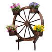 OGL Garden Ornaments Plant Stand Decor Wooden Wagon Wheel Rustic Outdoor Yard Decoration Planter Flower