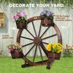 OGL Garden Ornaments Plant Stand Decor Wooden Wagon Wheel Rustic Outdoor Yard Decoration Planter Flower