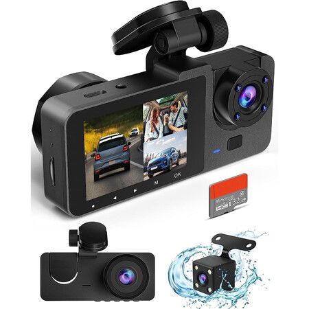 Dash Camera for Cars,1080P Car Camera Front Rear with Free 32GB SD Card,Built-in Super Night Vision,2.0In IPS Screen,170 Degree Wide Angle,WDR,24H Parking Mode,Loop Recording