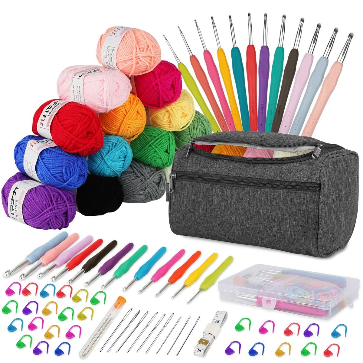 Crochet Kits for Beginners Adults Crochet Kit Crochet Yarns Crochet Hooks 2mm-8mm Knitting Accessories Tools Storage Case Needles Crochet Starter Kit