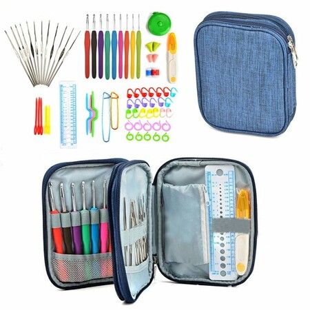 Crochet Hooks Set with Case, 72PCS Full Set Knitting Needle Weave Yarn Kit Ergonomic Handle Weaving Accessories for Beginners Experienced Crocheters Blue