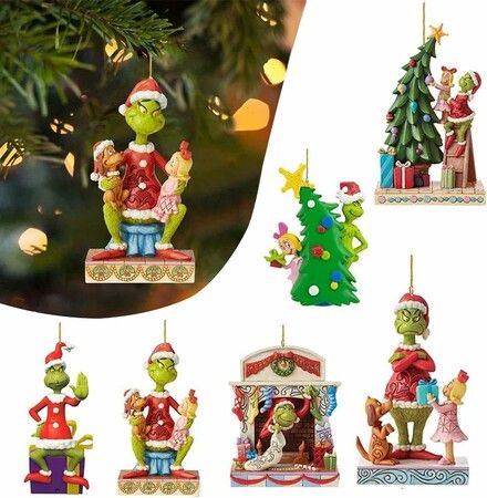 Set of 6 Christmas Grinch Ornament Christmas Tree Decorations Green Elf Pendant Christmas Ornaments Accessories Holiday Christmas Decorations