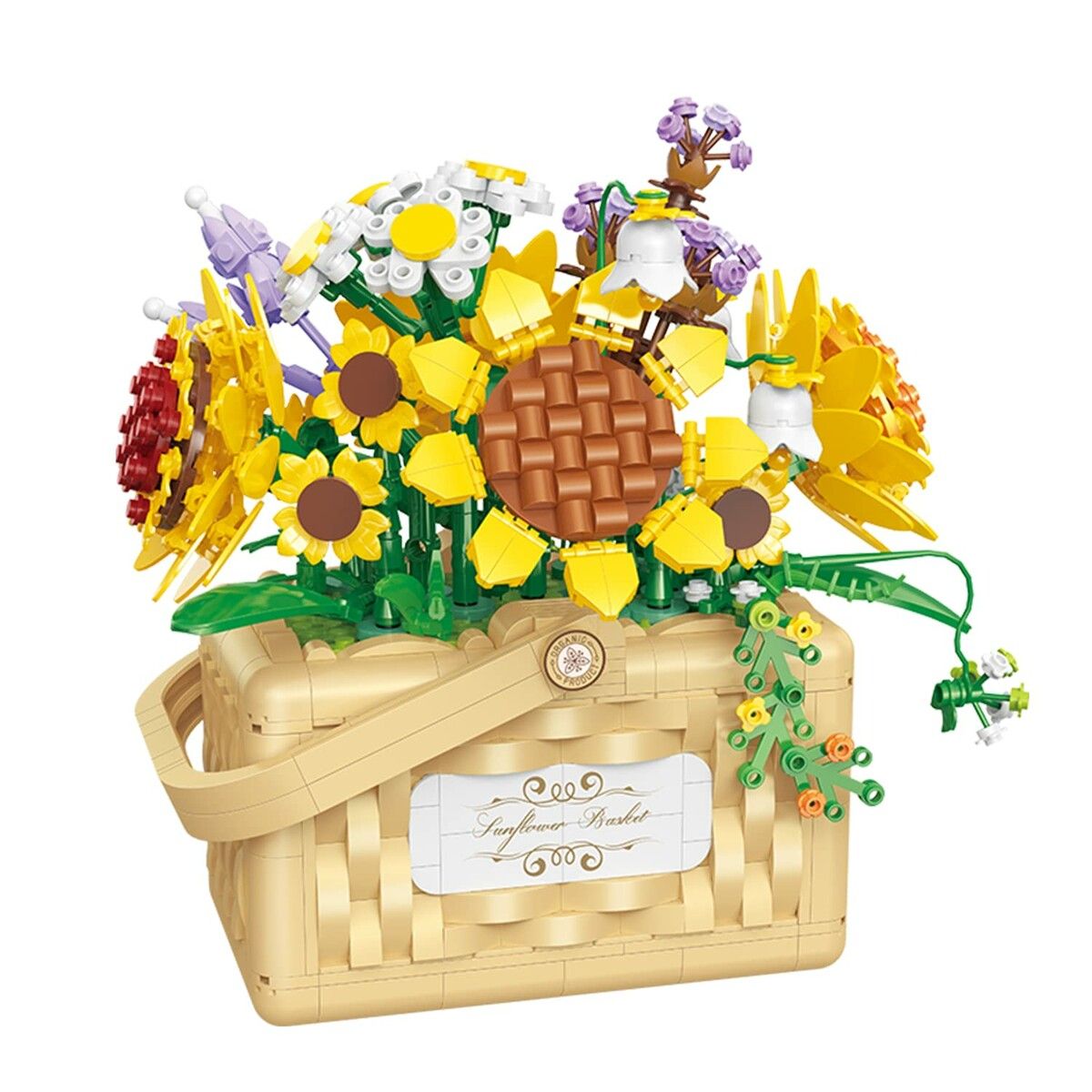 1295 Pcs Mini Flower Bouquet Basket Building Blocks Model Set Flower Bonsai Plant Collection Construction Building Bricks Toy Home Decor (Sunflower)