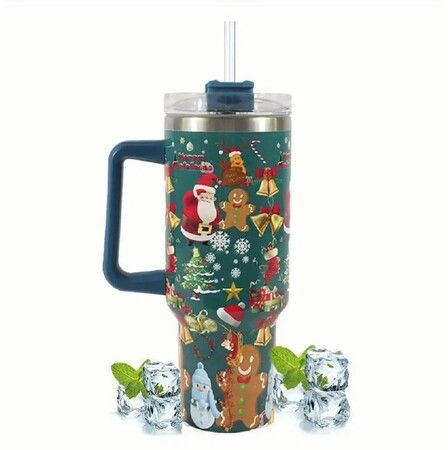 40oz Christmas Insulated Cold COOL HOT Tumbler with Handle and Straw, Stainless Steel Tumbler  Car Mug Outdoor Sports Travel Christmas Gift