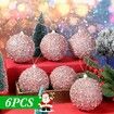 6 Pcs 8cm Christmas Tree Ball Ornaments Glitter Sequin Foam Ornaments Hanging Christmas Ball Decorations for Xmas Wedding Party Holiday Decor (ROSE GOLD)