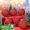 6 Pcs 8cm Christmas Tree Ball Ornaments Glitter Sequin Foam Ornaments Hanging Christmas Ball Decorations for Xmas Wedding Party Holiday Decor (Red)