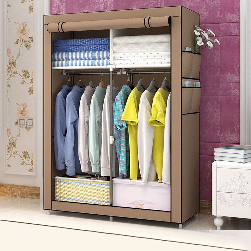 Foldable Mobile Textile Wardrobe Fabric Cupboard Folding Cupboard Wardrobe for Home BedroomRed