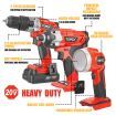 20 V Cordless Kit: Hammer Drill, Impact Driver, LED Light w/ Screw Bits