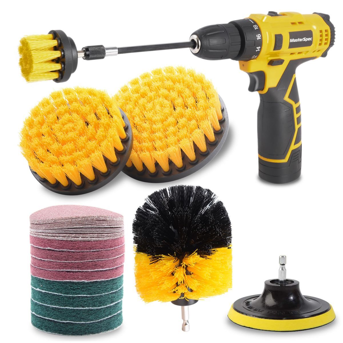 MasterSpec 12V Cordless Drill Driver Screwdriver Accessories w/ 30Pcs Drill Brush