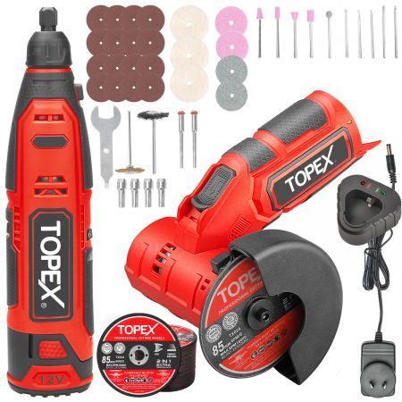 12V Cordless Rotary Tool Speed 5000-25000rpm With 12V Cordless Angle Grinder,12V 2.0Ah Lithium-Ion Battery&14.4V /0.4A charger