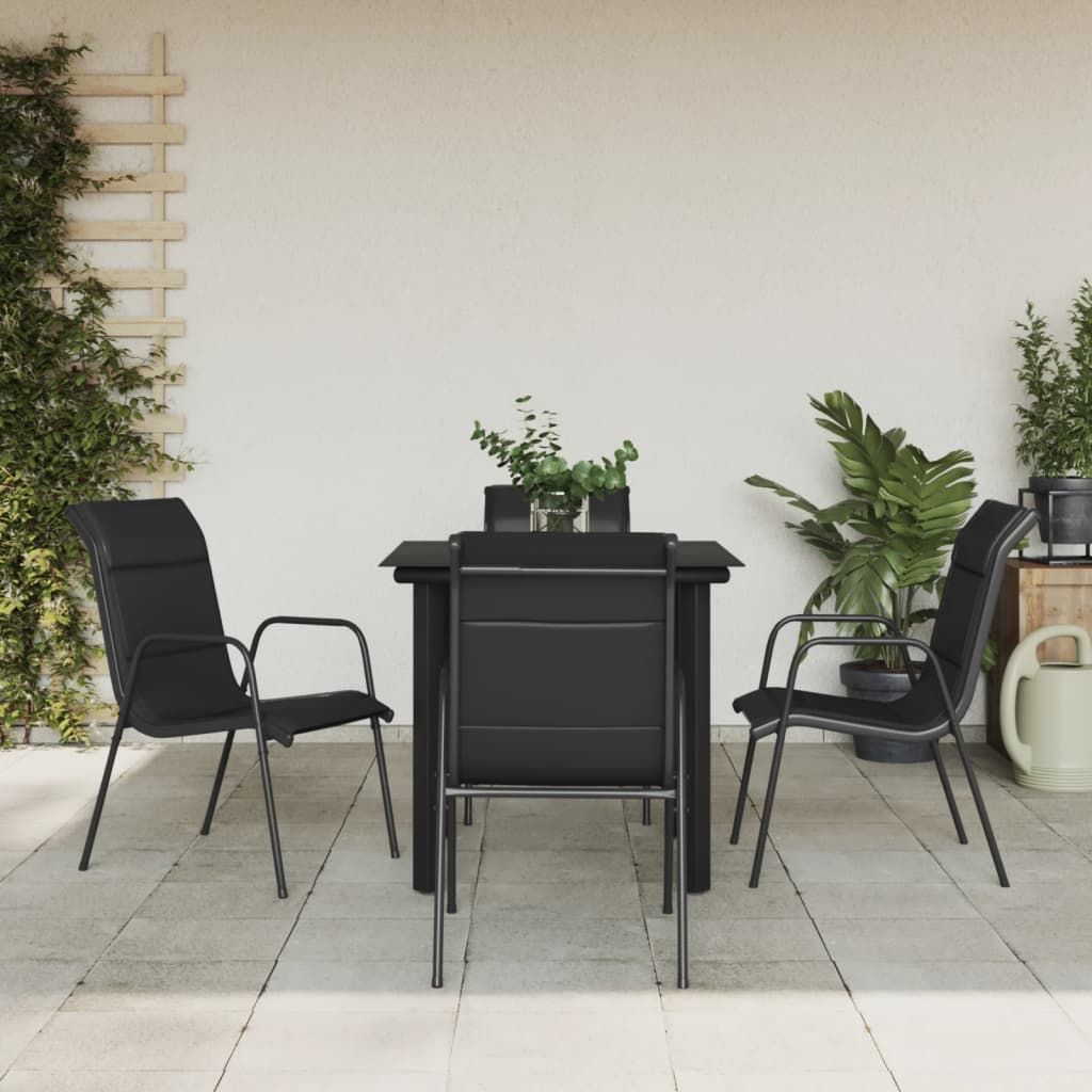 5 Piece Garden Dining Set Black Steel and Textilene