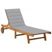 Garden Sun Lounger with Cushion Solid Acacia Wood