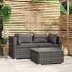 3 Piece Garden Lounge Set with Cushions Grey Poly Rattan