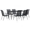 7 Piece Garden Dining Set Black Steel and Textilene