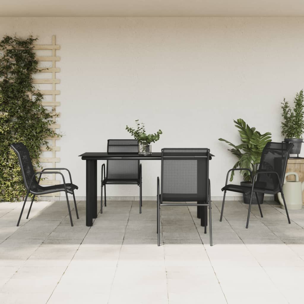 5 Piece Garden Dining Set Black Steel and Textilene