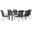 7 Piece Garden Dining Set Black Steel and Textilene