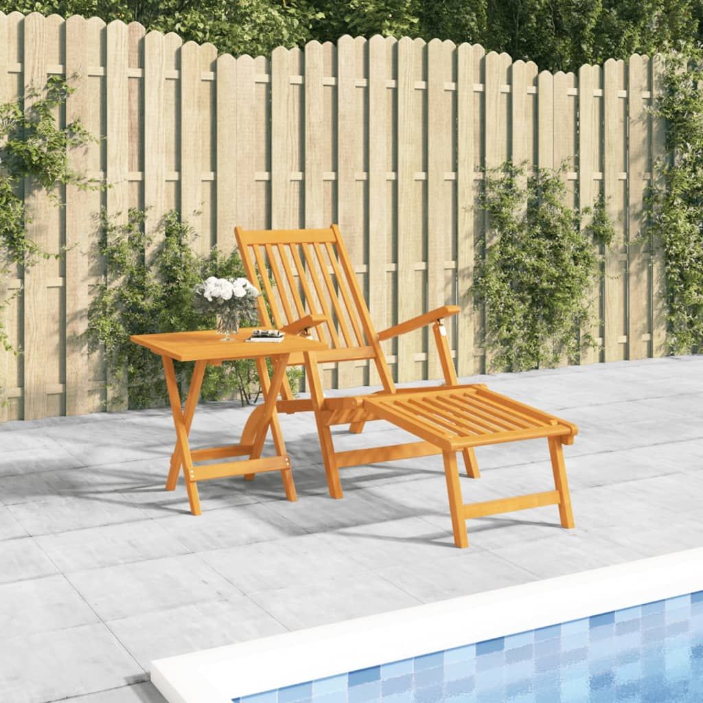 Outdoor Deck Chair with Footrest and Table Solid Wood Acacia