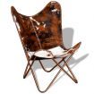 Butterfly Chair Brown and White Real Cowhide Leather