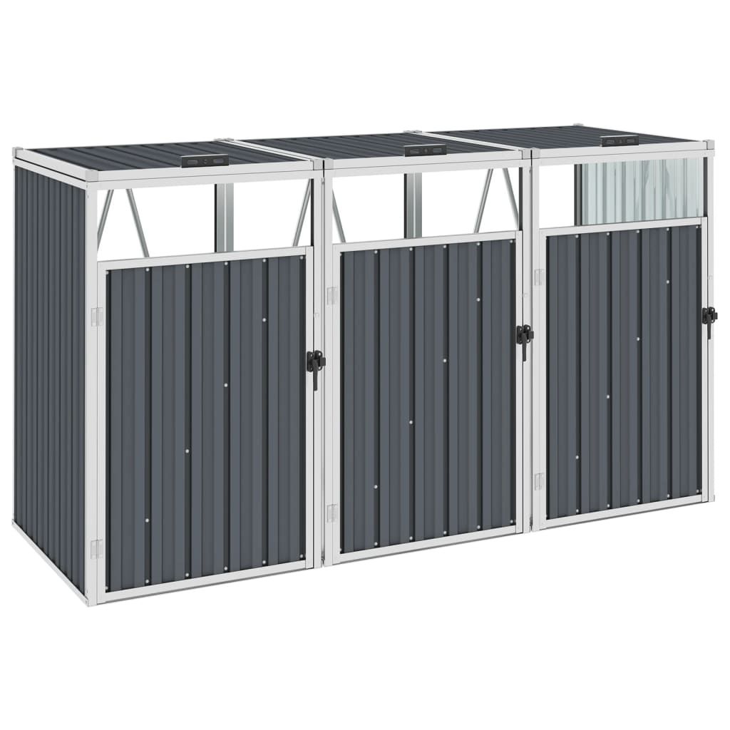 Triple Garbage Bin Shed Grey 213x81x121 cm Steel