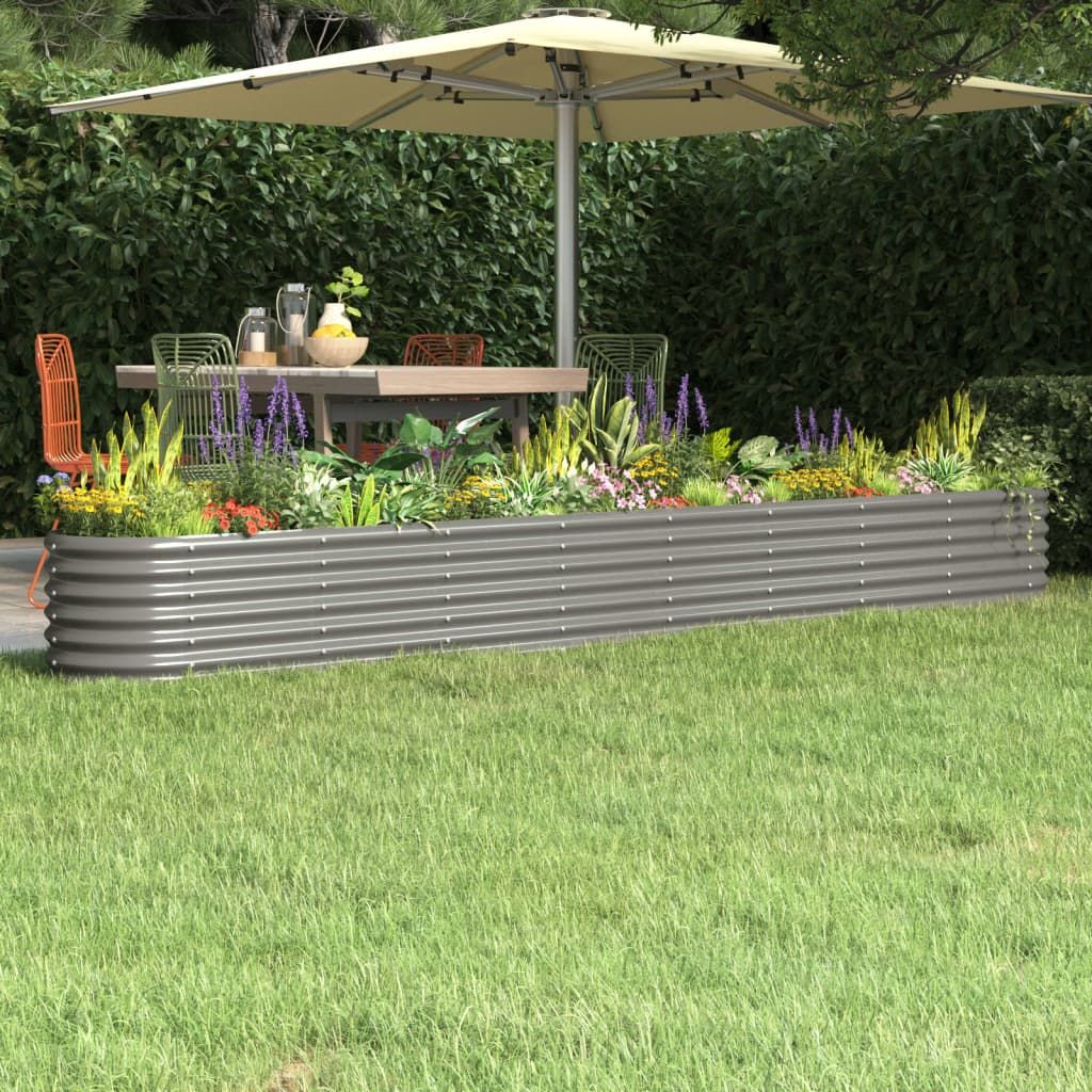 Garden Raised Bed Powder-Coated Steel 332x40x36 cm Grey