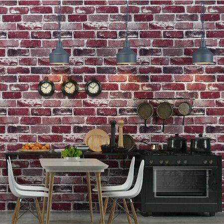 3D Modern Brick Pattern Non-woven Wall Sticker Vintage Style Living Room BedroomRed