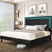 Bed Frame Queen Size RGB LED Lights Headboard Platform Mattress Base Black PU Leather Height Adjustable Bedhead Wooden Bedroom Furniture
