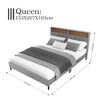 LED Bed Frame with Storage Headboard Queen Size Platform Mattress Base Foundation Shelf Bookcase Bedroom Furniture Wooden Slat Fabric Grey