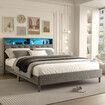 LED Bed Frame with Storage Headboard Queen Size Platform Mattress Base Foundation Shelf Bookcase Bedroom Furniture Wooden Slat Fabric Grey