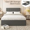 Double Bed Frame with Headboard Gas Lift Up Storage Platform Wooden Mattress Base Foundation Support Hydraulic Upholstered Linen Fabric Grey