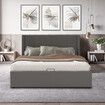 Wooden Bed Frame Double Size Mattress Base Platform Gas Lift Up Underbed Storage Upholstered Fabric Wingback Headboard Bedroom Furniture Grey