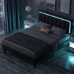 Bed Frame Double Size RGB LED Lights Headboard Platform Mattress Base Black PU Leather Height Adjustable Bedhead Wooden Bedroom Furniture