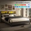 LED Bed Frame with Storage Headboard Double Size Platform Mattress Base Foundation Shelf Bookcase Bedroom Furniture Wooden Slat Fabric Grey