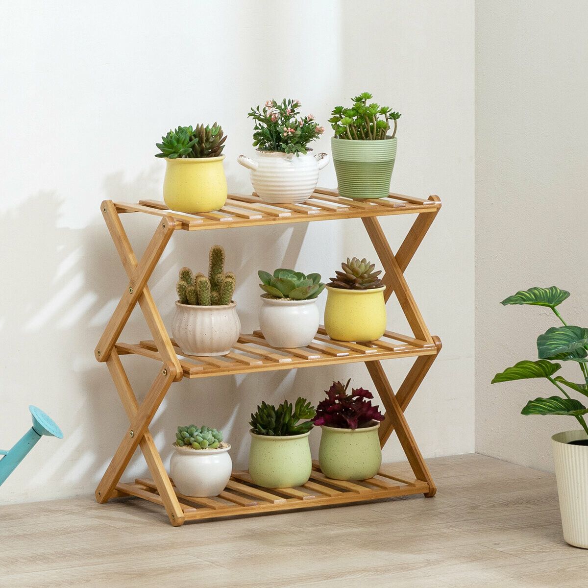 Flower Shelf Storage Decoration Indoor Solid Wood Multi-Layer Balcony Floor-Standing Living Room Meaty Iron Green Radish Basin 4 Layers 50cm