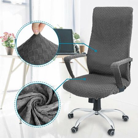 CAVEEN Elastic Office Chair Cover Universal Fabric Computer Rotating Chair Zipper Protector Stretch Armchair Seat Slipcover Decoration Black