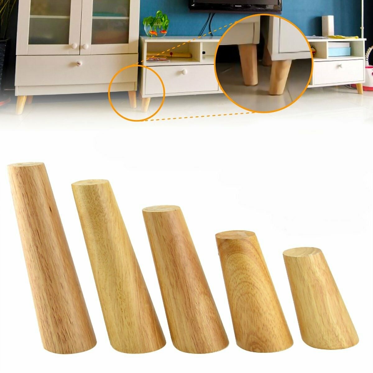 4PCS Cone Wooden Furniture Legs 6-70cm With Iron Plate for Sofa Cabinets Table30cm