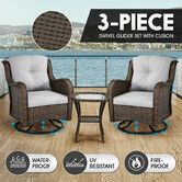 Outdoor Rocking Chair Garden Lounge Furniture 3 Piece Table Setting Swivel Rocking Wicker Sofa Patio Lawn Deck Glider Armchair Seating Set