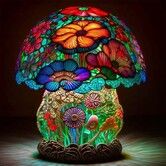 Stained Glass Mushroom Table Lamp, Plant Series Night Light, Art Decor for Bedroom, Living Room, Home Office, Unique Gift Idea