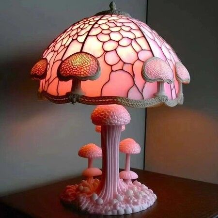 Stained Glass Mushroom Table Lamp, Plant Series Night Light, Art Decor for Bedroom, Living Room, Home Office, Unique Gift Idea