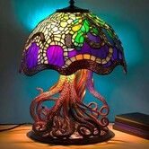 Stained Glass Mushroom Table Lamp, Plant Series Night Light, Art Decor for Bedroom, Living Room, Home Office, Unique Gift Idea