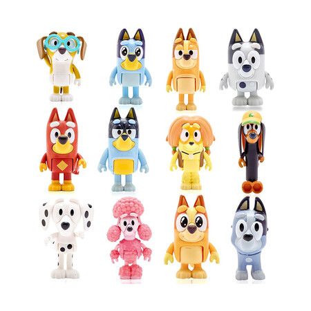 BLUEY Family and Friends Figure 8-Pack: Articulated 2.5 Inch Action  Figures, Bingo, Bandit (Dad), Chilli (Mum), Coco, Snickers, Rusty and  Muffin