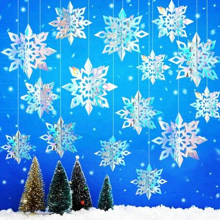 12PCS Winter Christmas Snowflakes Hanging Decorations - 3D White Paper  Snowflake Garland with Snowflake Banner for Christmas Holiday Winter  Wonderland