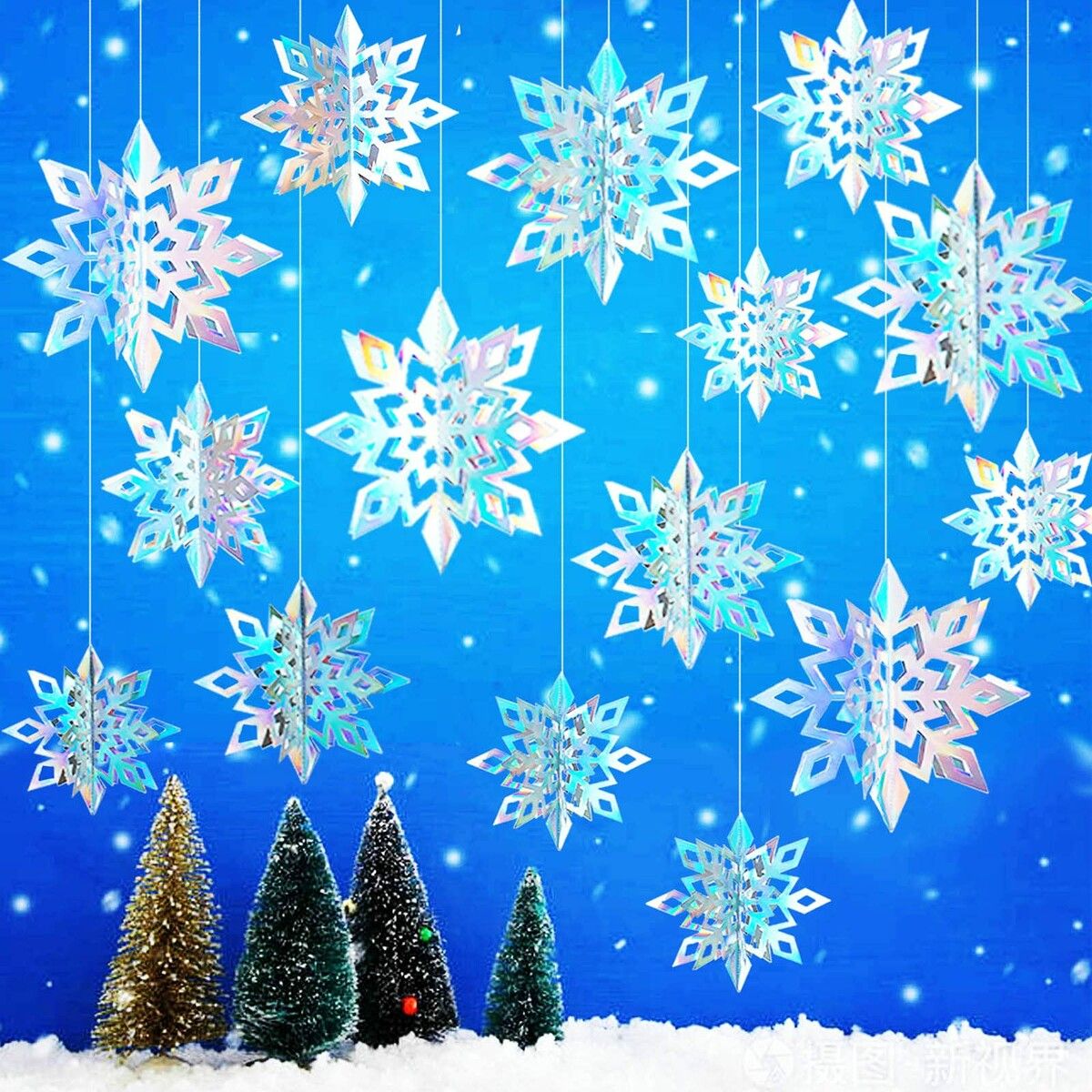 15pcs Winter Christmas Hanging Snowflake Decorations,3D Holographic ...