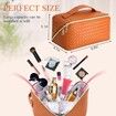 Large Capacity Travel Cosmetic Bag - Makeup Bag, Portable Leather Waterproof Women Organizer, with Handle and Divider Flat Lay Bags (Orange)